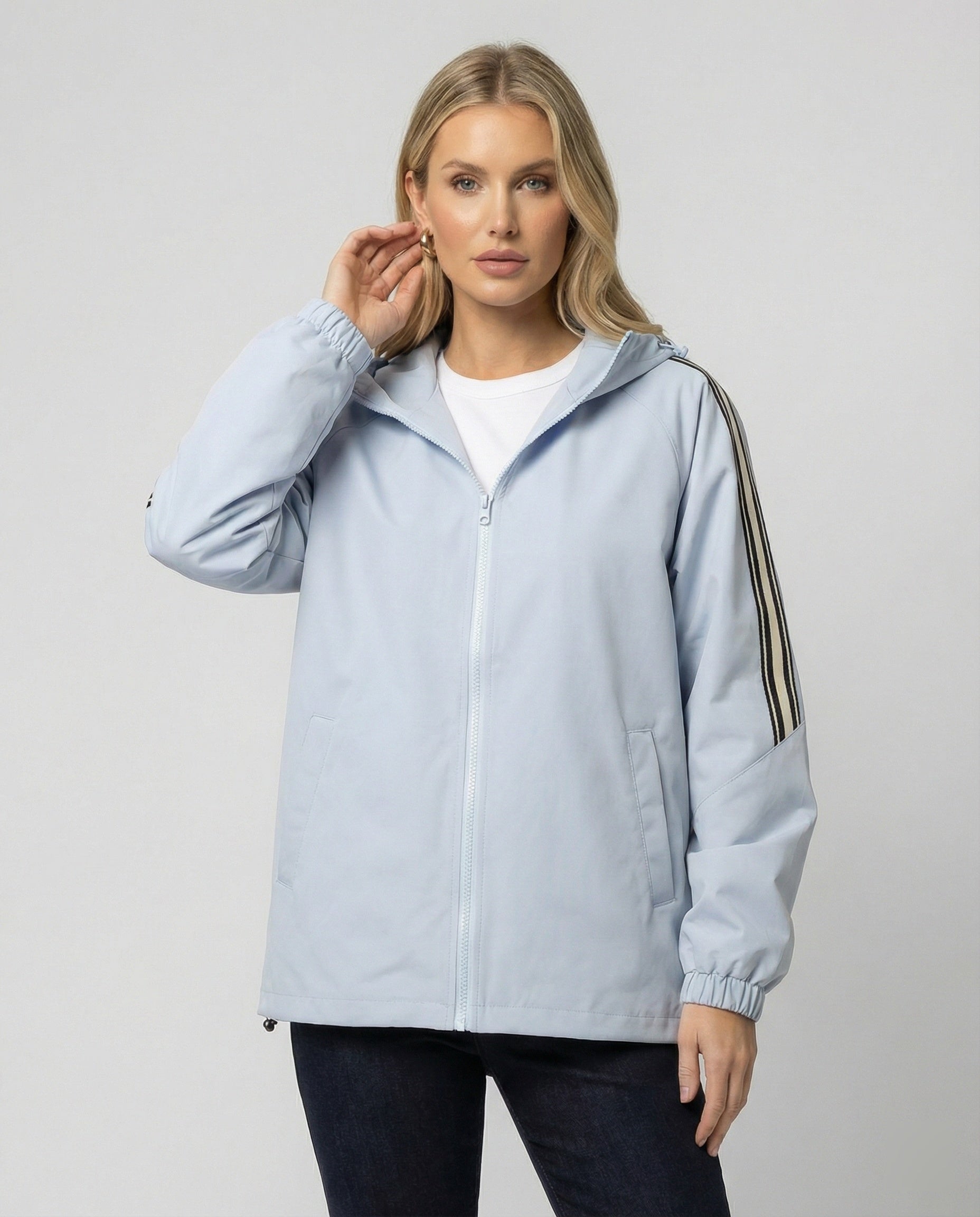 Damen Oversize Kapuzenjacke Winddicht Mit Kontraststreifen - Norvielle