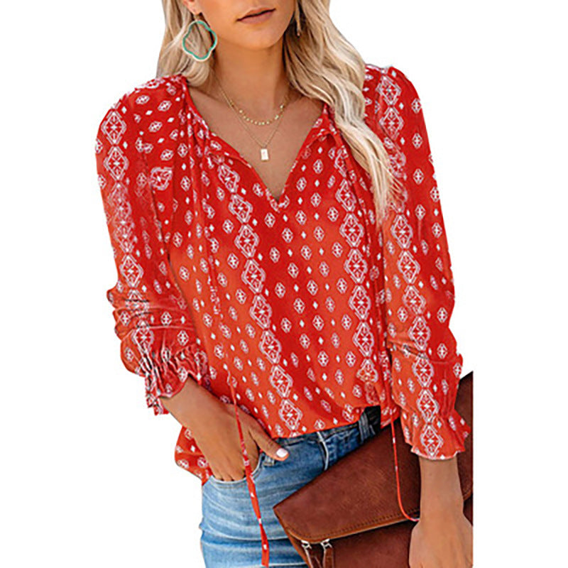 Damen Bluse mit Tierdruck Ärmel und Fransen Modern
