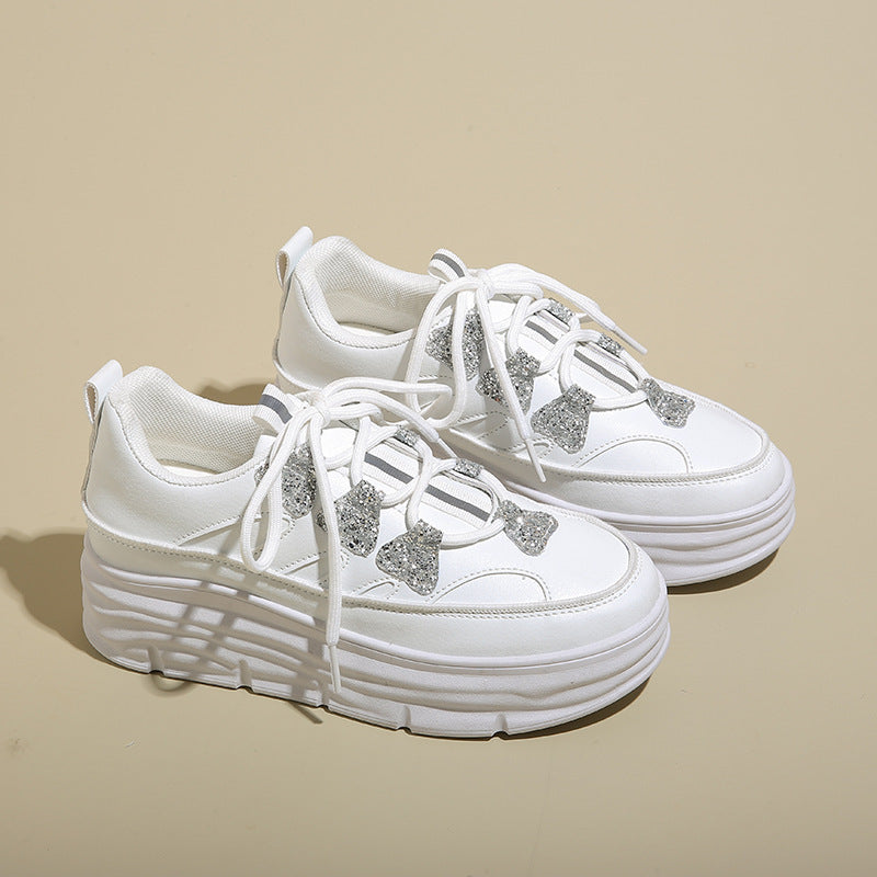 Damen Plattform Sneaker Glitzer Optik