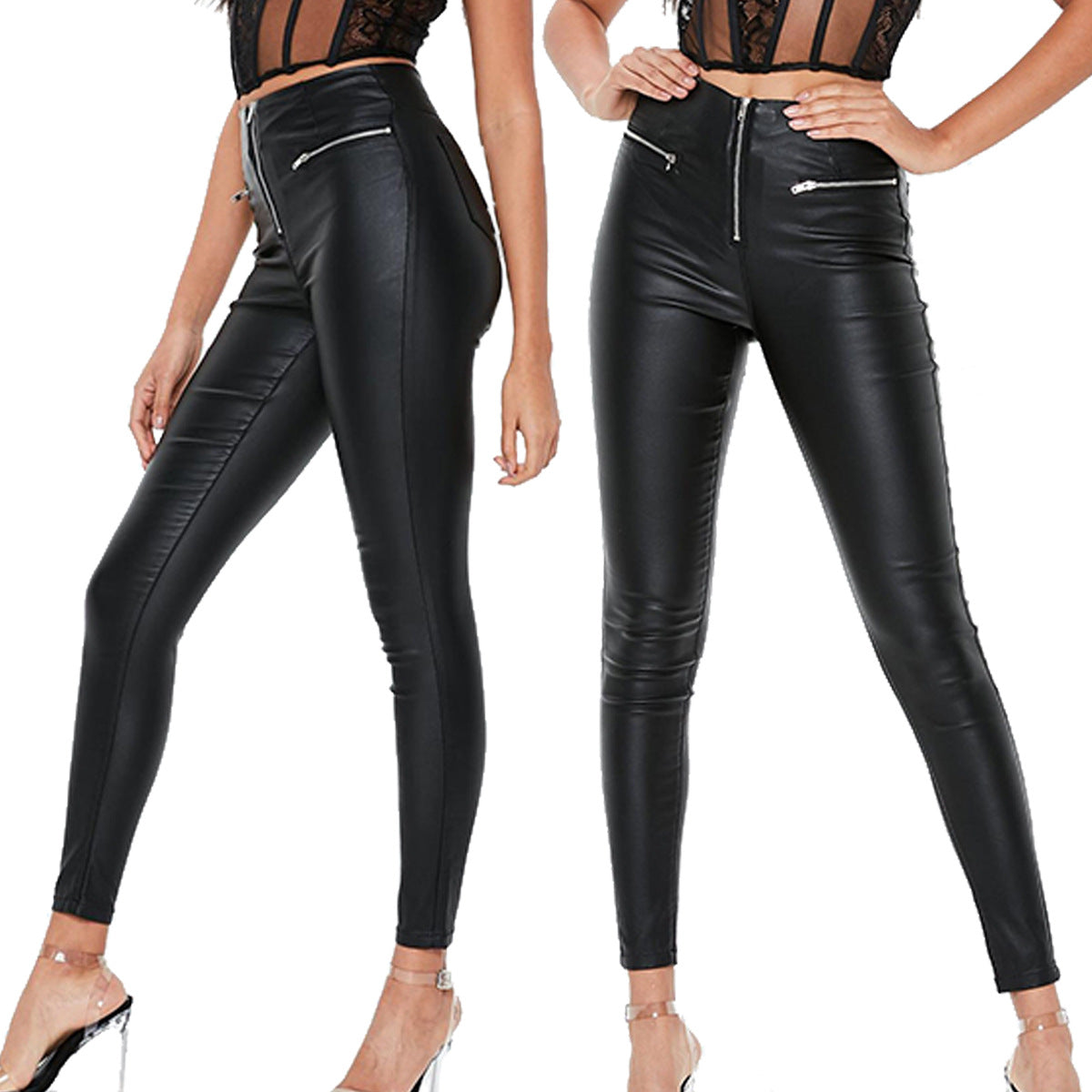 Damen Leggings Lederoptik Stretch
