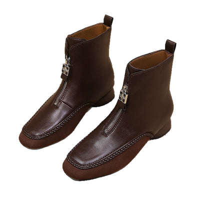 Damen Stiefel Leder Ankle Boots Mit Reißverschluss