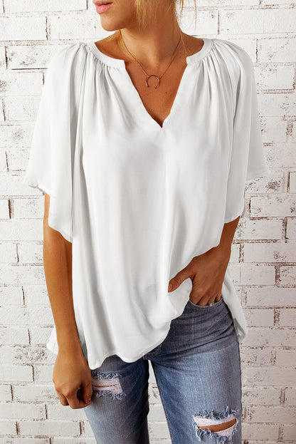 Damen Bluse Fließend Elastisch Ballonärmel