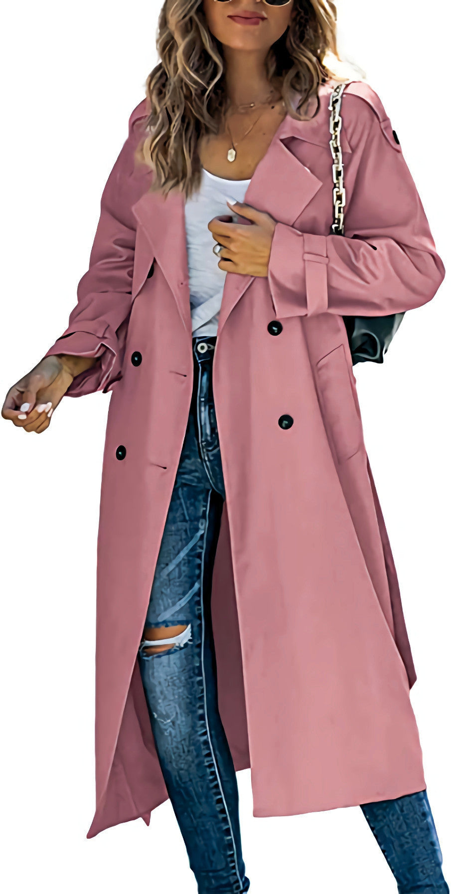 Damen Trenchcoat Elegant Gürtel Knöpfe
