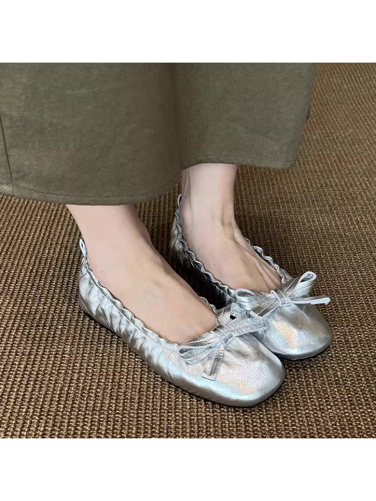Damen Ballerinas Elastisch mit Rüschen und Schleifen Detail