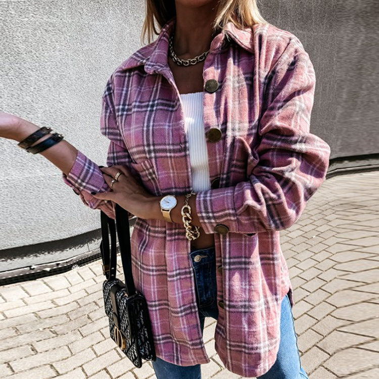 Damen Karobluse Mit Knöpfen Kariert Modern