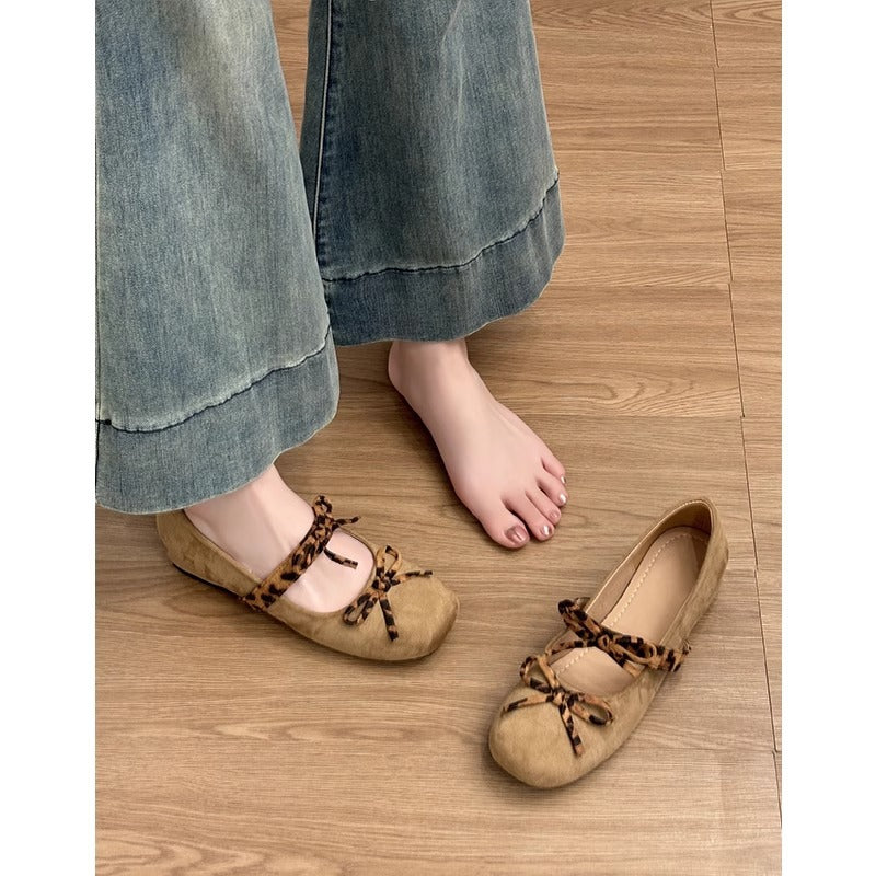 Damen Ballerinas Leopardenmuster Weiches Leder