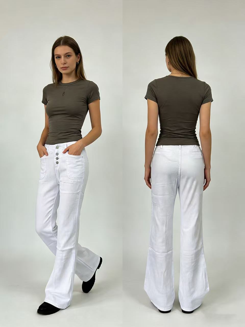 Damen High Waist Bootcut Jeans mit Knopfleiste