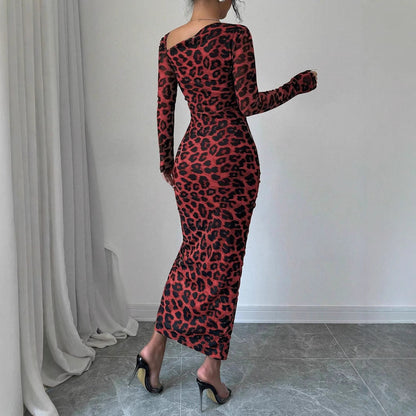 Damen Maxikleid Asymmetrischer Ausschnitt Elegant Längs