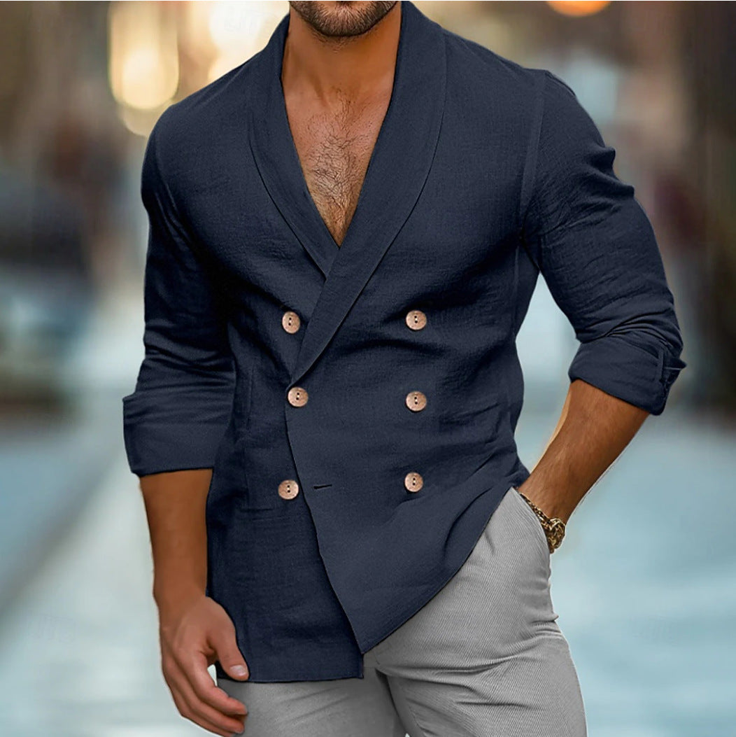 Herren Leinenjacke Elegant Doppelknopfleiste Sommer