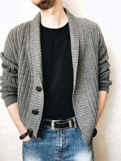 Herren Strickjacke Modern Schalkragen Knöpfe
