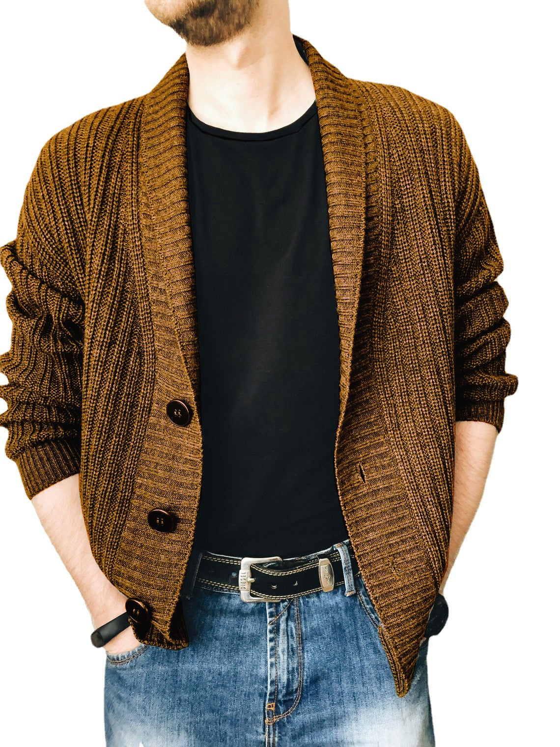 Herren Strickjacke Modern Schalkragen Knöpfe