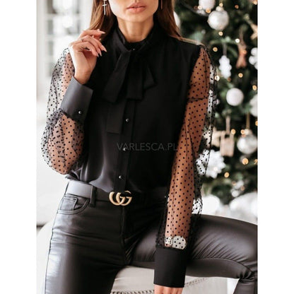 Damen Elegante Bluse Transparente Ärmel Mit Schleife