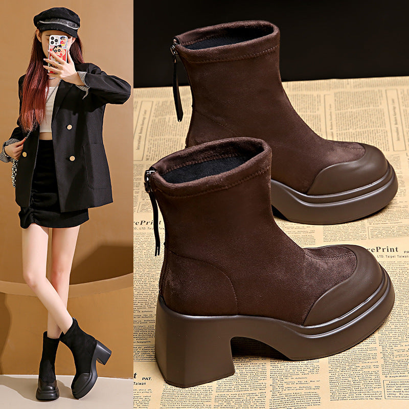 Damen High Heels Stiefel mit Blockabsatz und Reißverschluss - Norvielle