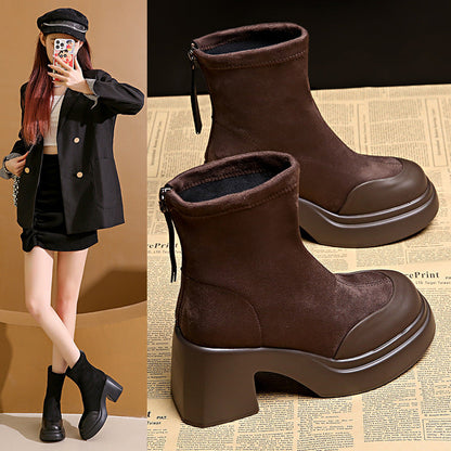 Damen High Heels Stiefel mit Blockabsatz und Reißverschluss - Norvielle