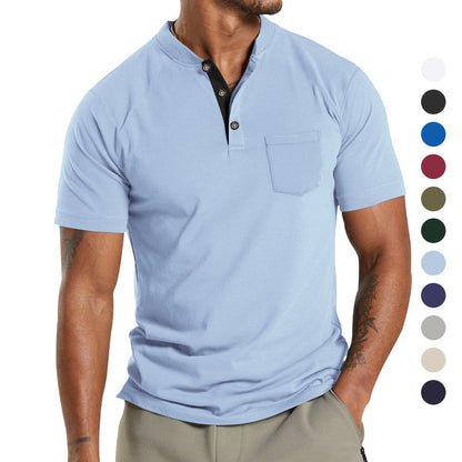 Herren T-Shirt Kurzarm mit Brusttasche Moderner Kragen