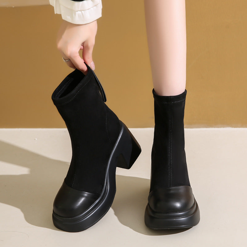 Damen Stiefeletten Elastisch Modisch Blockabsatz