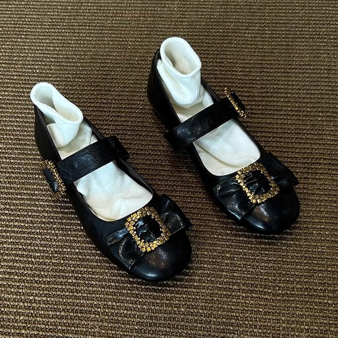 Damen Ballerinas Glitzerschnalle Weiches Innenfutter