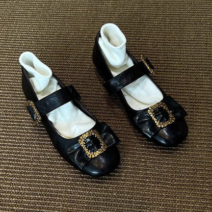 Damen Ballerinas Glitzerschnalle Weiches Innenfutter