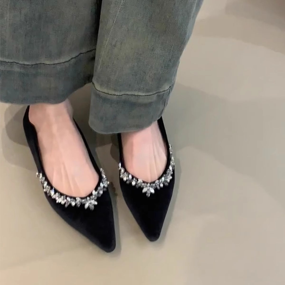 Damen Slipper Elegant Strass Schuhe