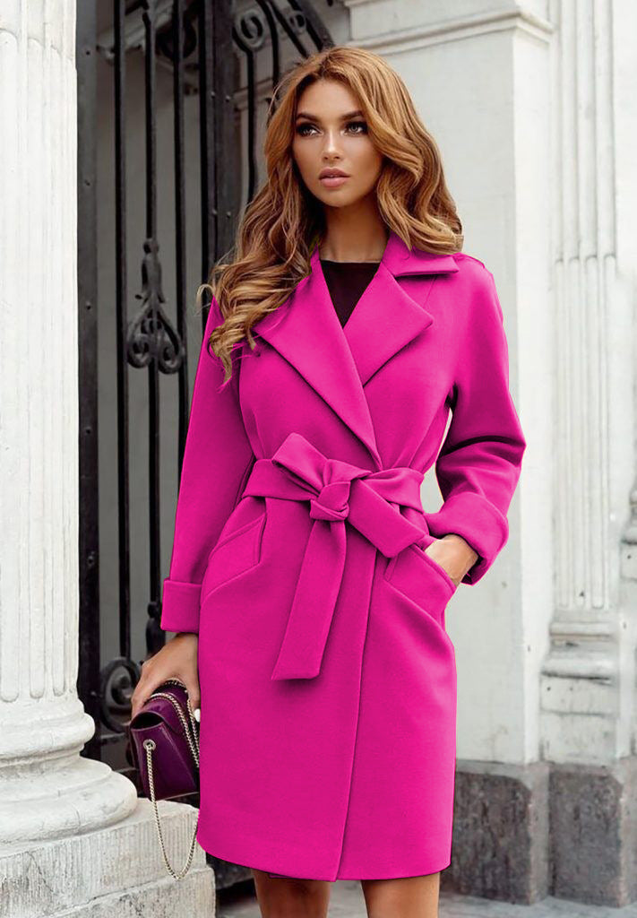 Damen Trenchcoat Lang mit Gürtel und Taschen