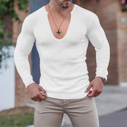 Herren Langarm-Shirt V-Ausschnitt Strukturiert