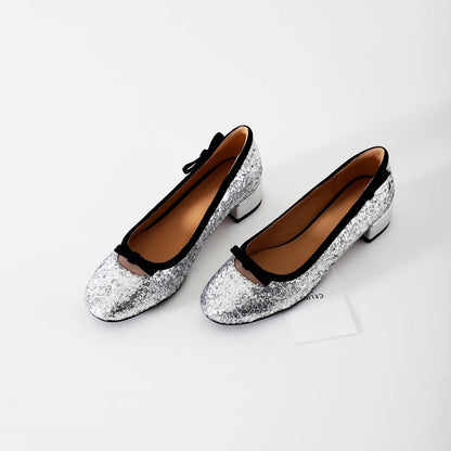 Damen Ballerinas Glitzernd Bequem Mit Schleifen