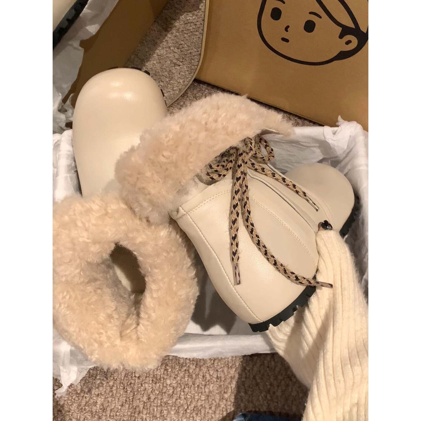 Damen Schnürboots Warm Kuschelig Winterstiefel Schwarz - Norvielle