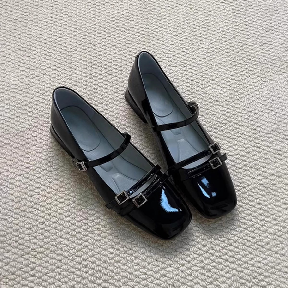 Damen Ballerinas Doppelriemen Glänzend - Norvielle