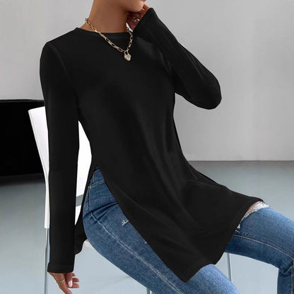 Damen Langarmtunika Elegant Mit Seitenschlitzen Modern