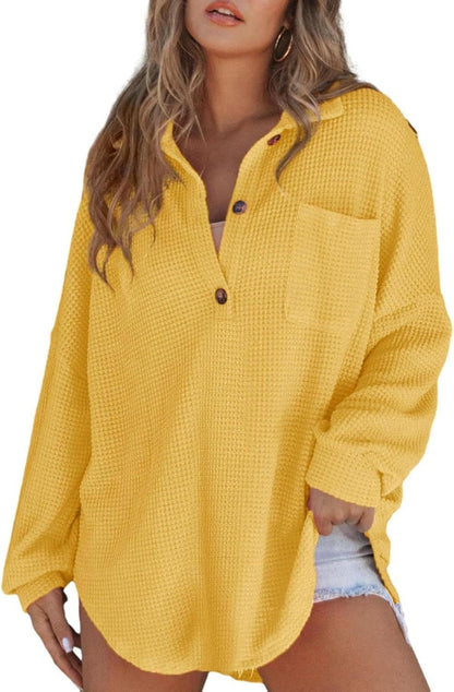 Damen Oversized Baumwollhemd mit Brusttasche und Knöpfen