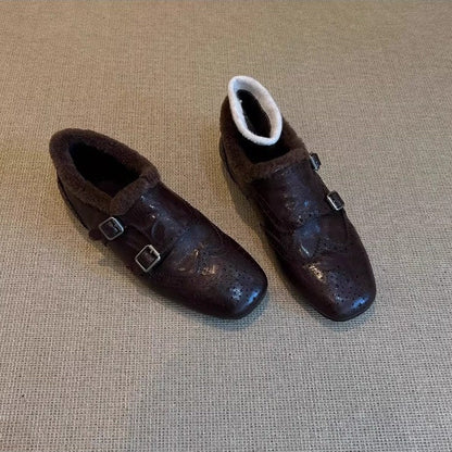 Damen Mokassins Weiches Leder Schnalle Modern