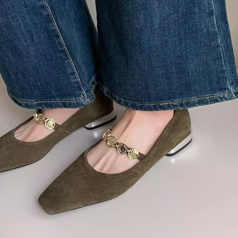Damen Slingback Ballerinas Elegantes Gold Dekor Bequem