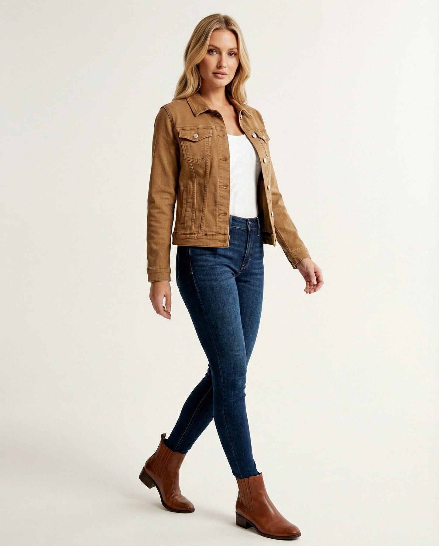 Damen Jeansjacke Kurz Mit Brusttaschen