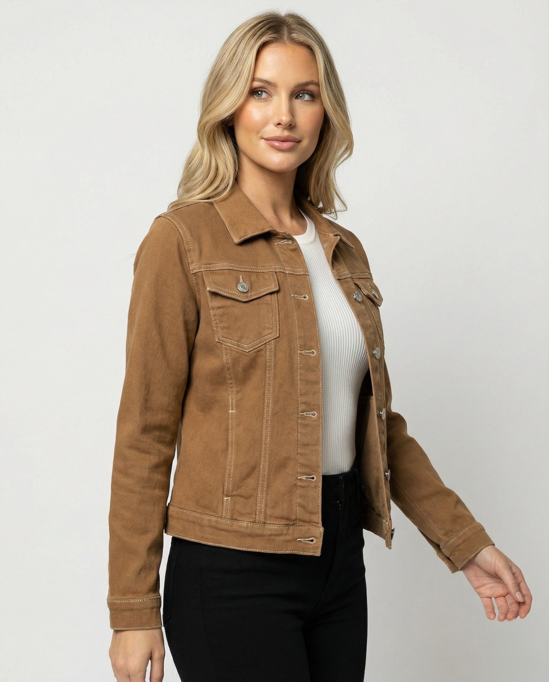 Damen Jeansjacke Kurz Schwarz Mit Brusttaschen - Norvielle