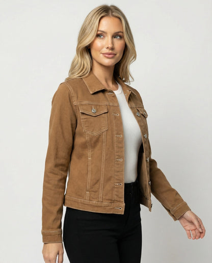 Damen Jeansjacke Kurz Schwarz Mit Brusttaschen - Norvielle