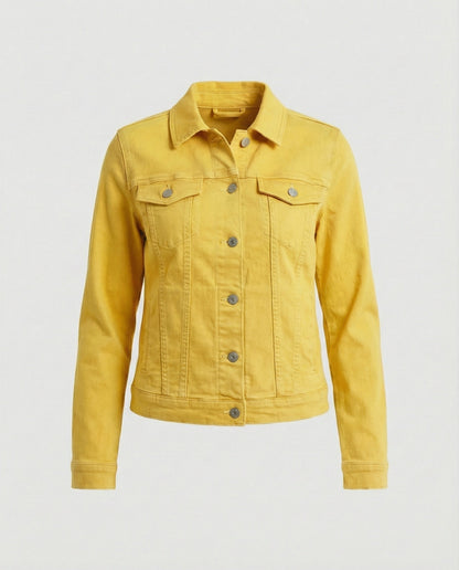 Damen Jeansjacke Kurz Mit Brusttaschen
