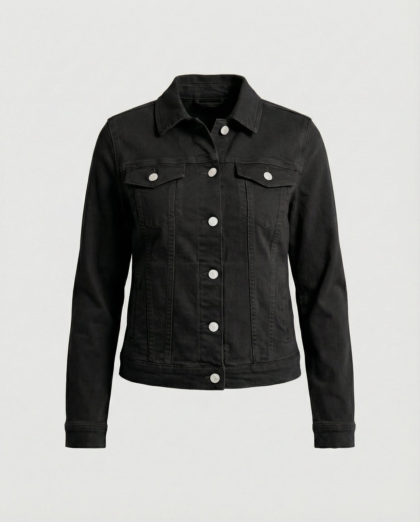 Damen Jeansjacke Kurz Mit Brusttaschen