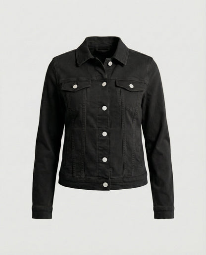 Damen Jeansjacke Kurz Mit Brusttaschen