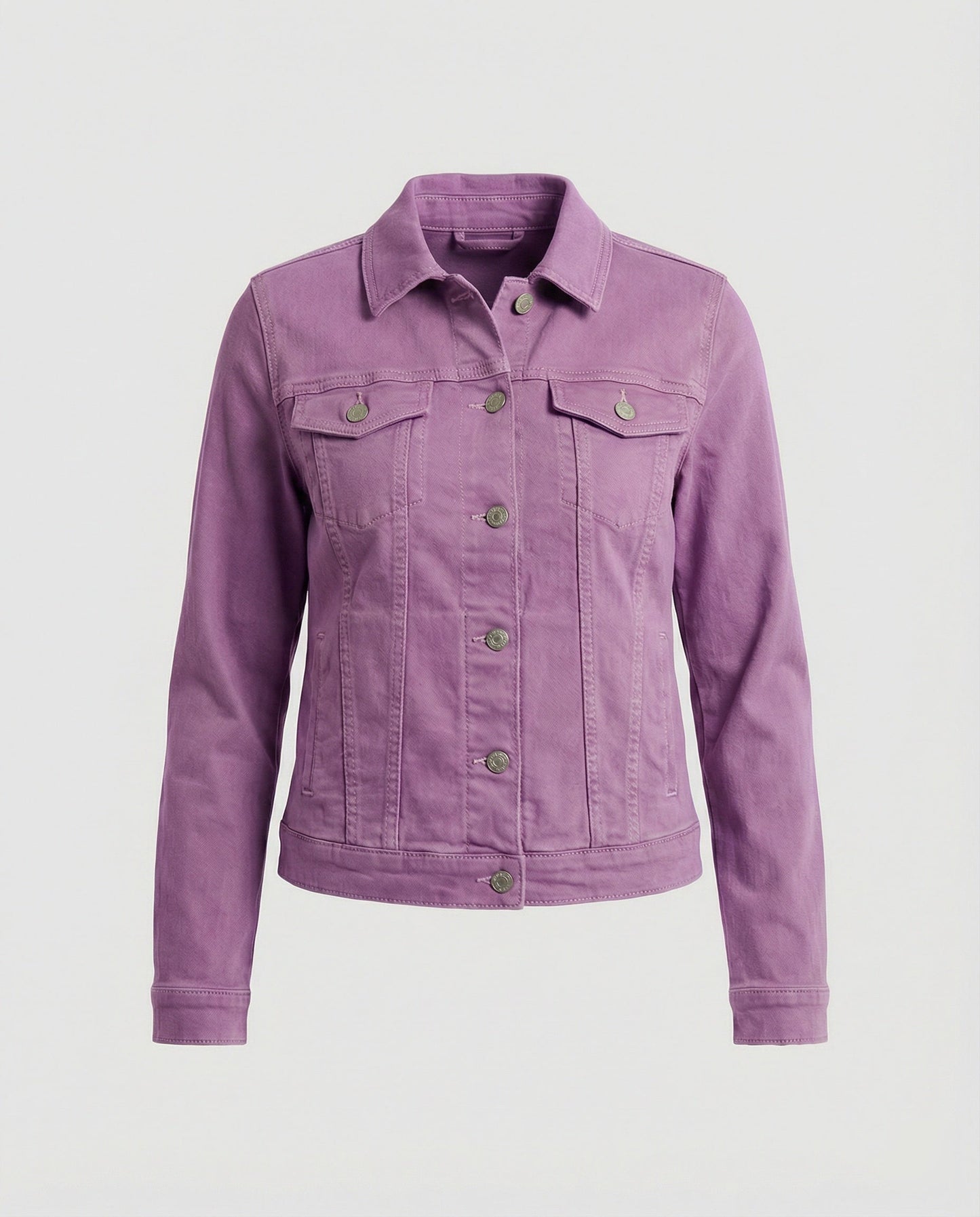 Damen Jeansjacke Kurz Mit Brusttaschen