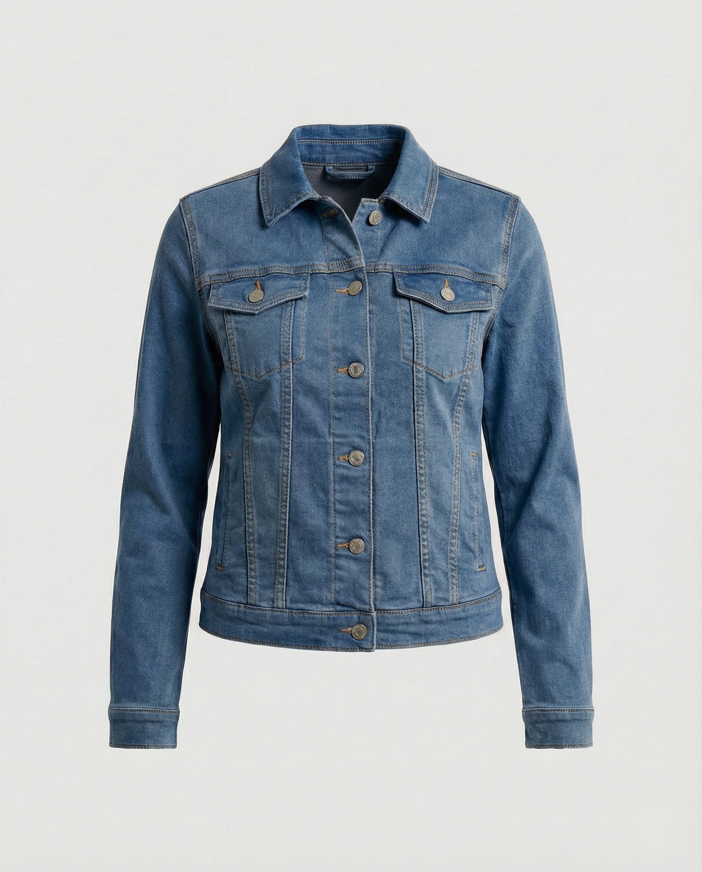 Damen Jeansjacke Kurz Mit Brusttaschen