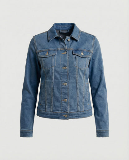 Damen Jeansjacke Kurz Mit Brusttaschen
