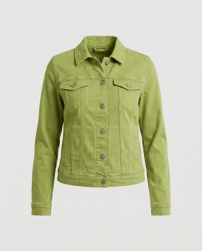 Damen Jeansjacke Kurz Mit Brusttaschen