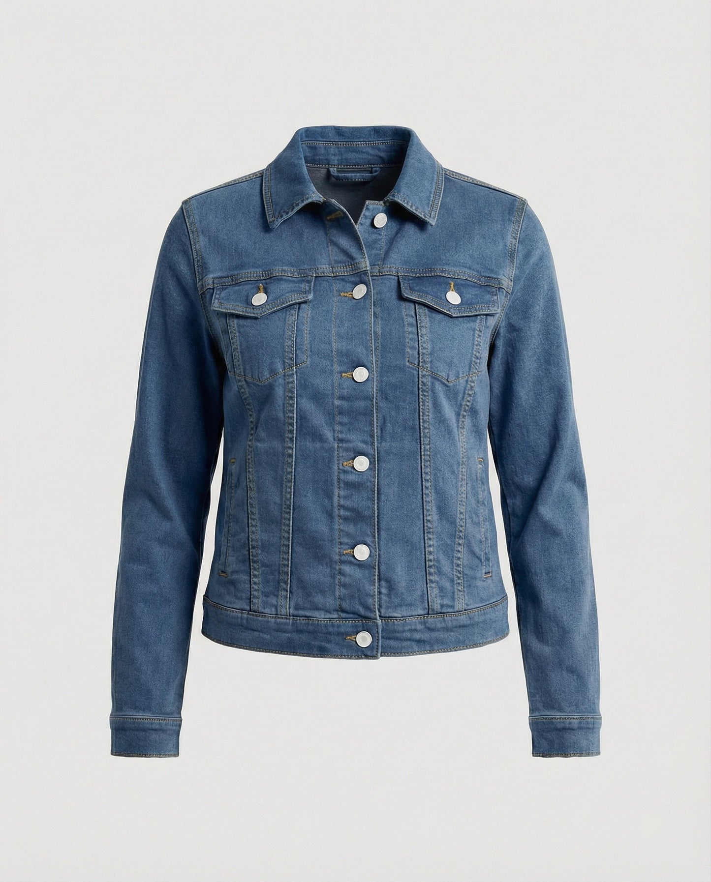 Damen Jeansjacke Kurz Mit Brusttaschen