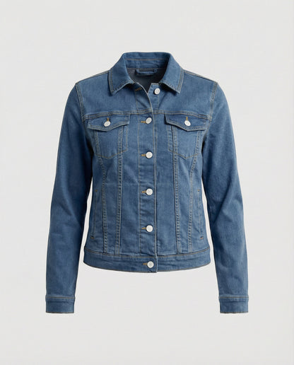 Damen Jeansjacke Kurz Mit Brusttaschen