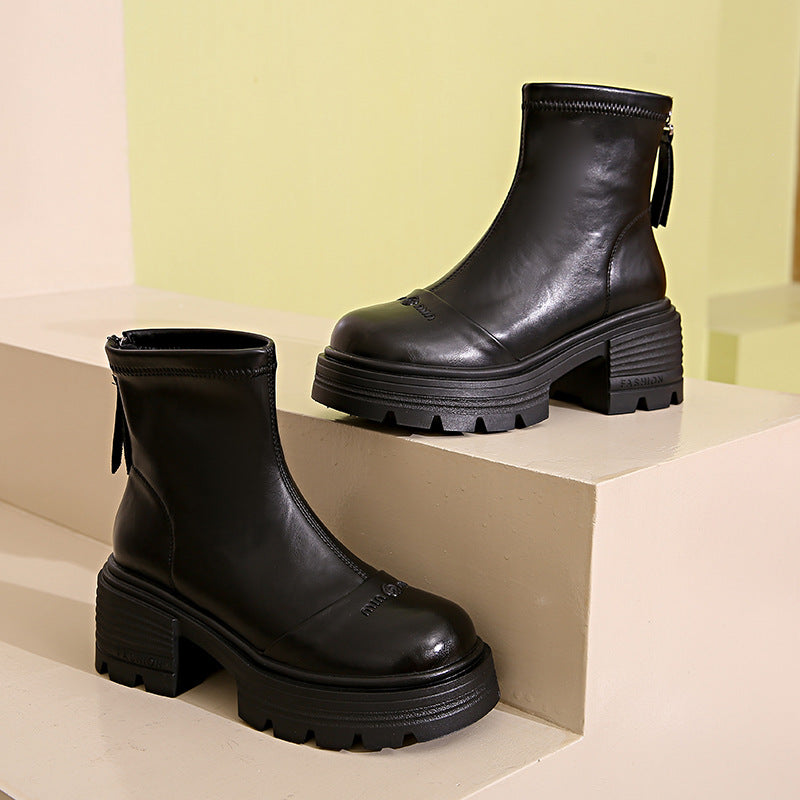 Damen Stiefel Ankle Boots Robust Reißverschluss