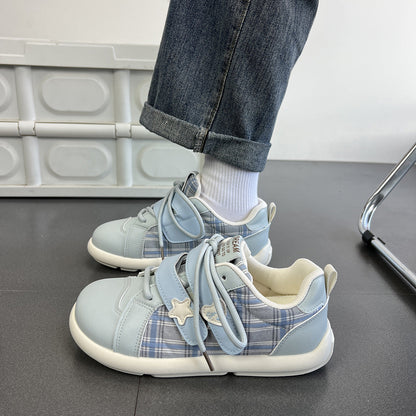 Damen Sneaker Kariert Klettverschluss Sportlich
