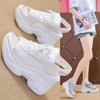 Damen Plateau-Sandalen Atmungsaktives Material Schnürung Beige - Norvielle