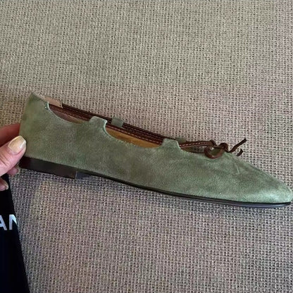 Damen Ballerinas Wildleder Schleifen Elegant