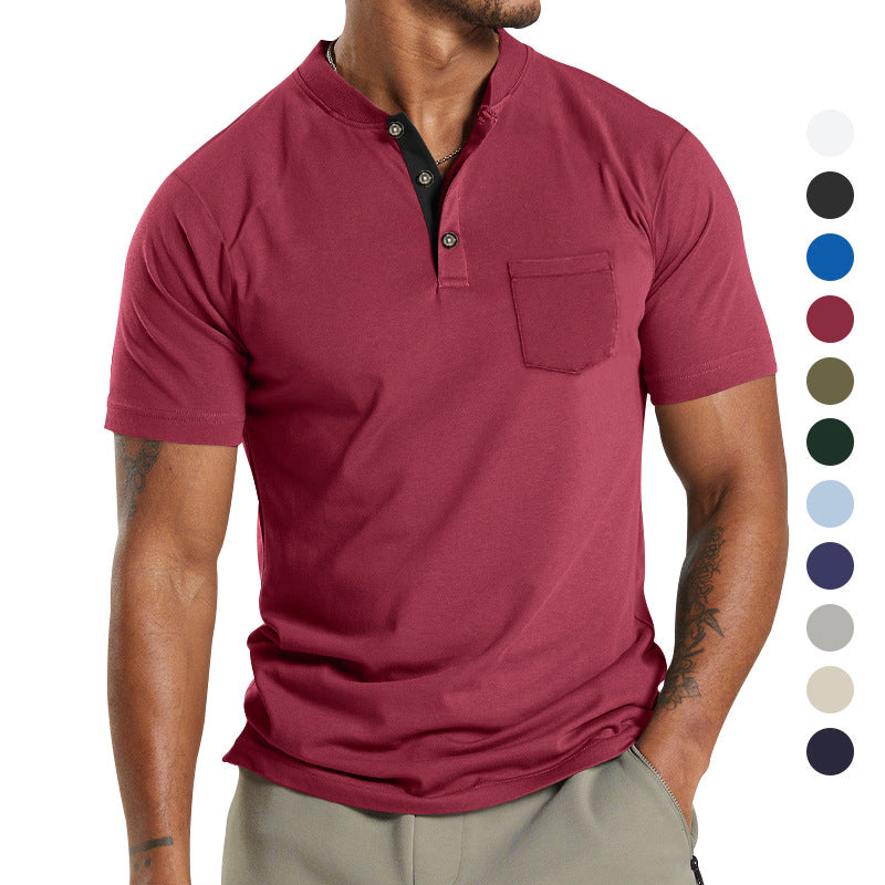 Herren T-Shirt Kurzarm mit Brusttasche Moderner Kragen