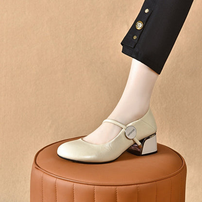 Damen Ballerinas Elegante Mary Jane Schuhe Komfort Blockabsatz